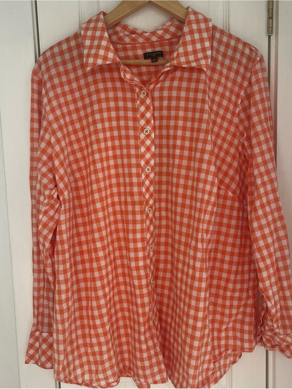 Talbots Orange and White Gingham Button-Down Shirt